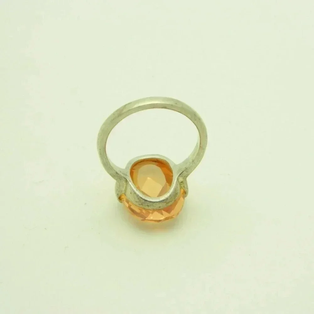 Sterling Silver .925 Peach Orange Faceted Ring